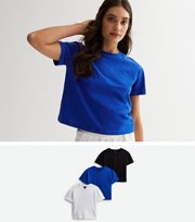 New Look 3 Pack Blue White and Black Boxy T-Shirts